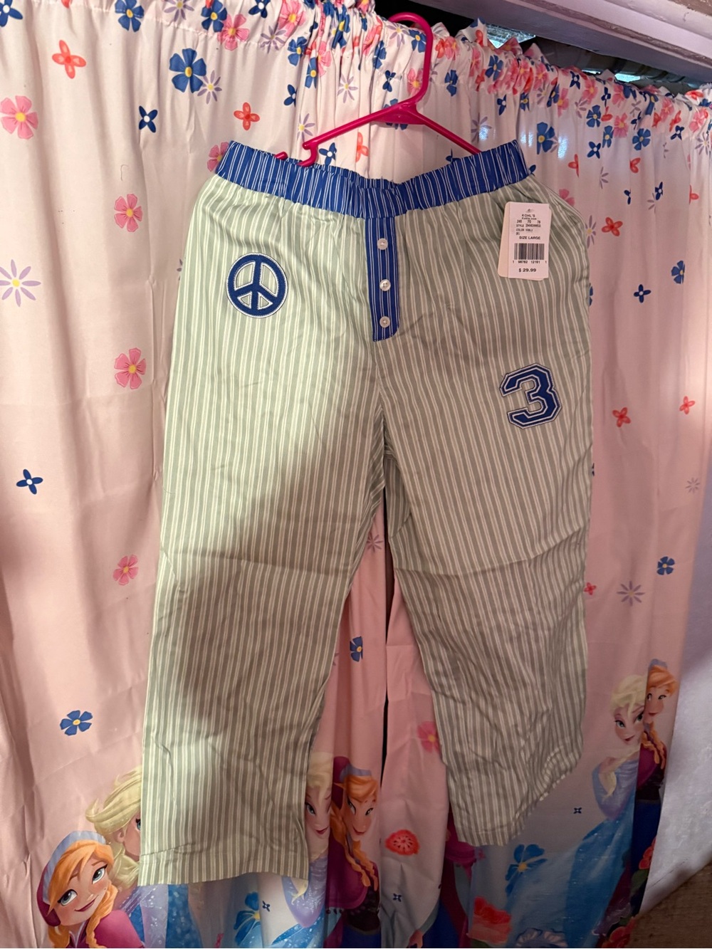 Speechless Light Green & Blue Striped Pajama Pants with Patch Details